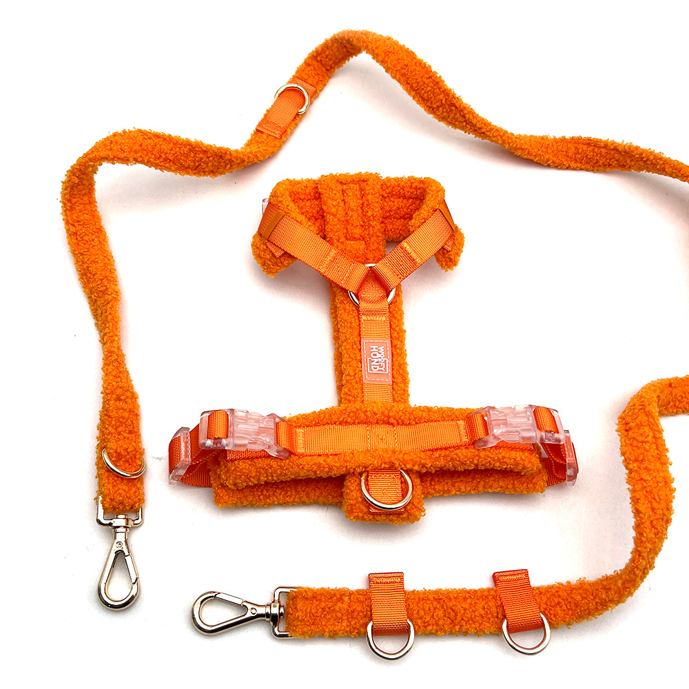 Teddy Hundegeschirr-Set mit Leine | Weiches Sherpa-Geschirr | Orange