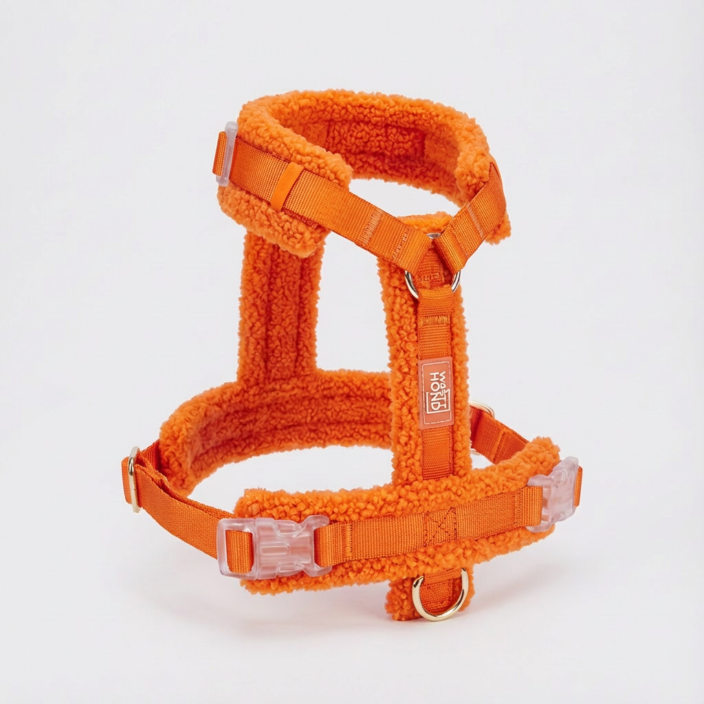 Teddy Hundegeschirr-Set mit Leine | Weiches Sherpa-Geschirr | Orange