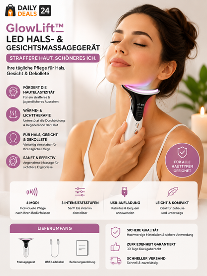 GlowLift™ 3-in-1 LED Halsmassagegerät | Für Gesicht, Hals & Dekolleté