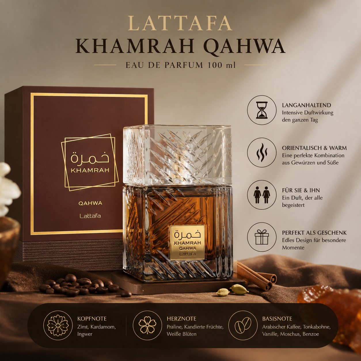 Lattafa Khamrah Qahwa Eau de Parfum 100 ml | Daily Deals 24