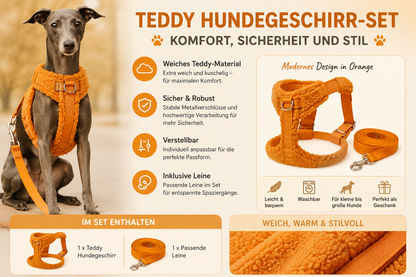 Teddy Hundegeschirr-Set mit Leine | Weiches Sherpa-Geschirr | Orange
