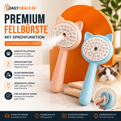 Premium Fellbürste mit Sprühfunktion – Selbstreinigende Katzen- & Hundebürste
