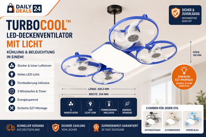 TurboCool™ 2-in-1 LED-Deckenventilator mit Licht | Leise, energiesparend & Fernbedienung