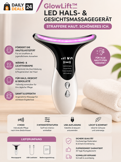 GlowLift™ 3-in-1 LED Halsmassagegerät | Für Gesicht, Hals & Dekolleté