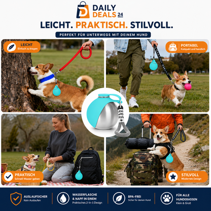2-in-1 Dog Water Bottle with Integrated Bowl