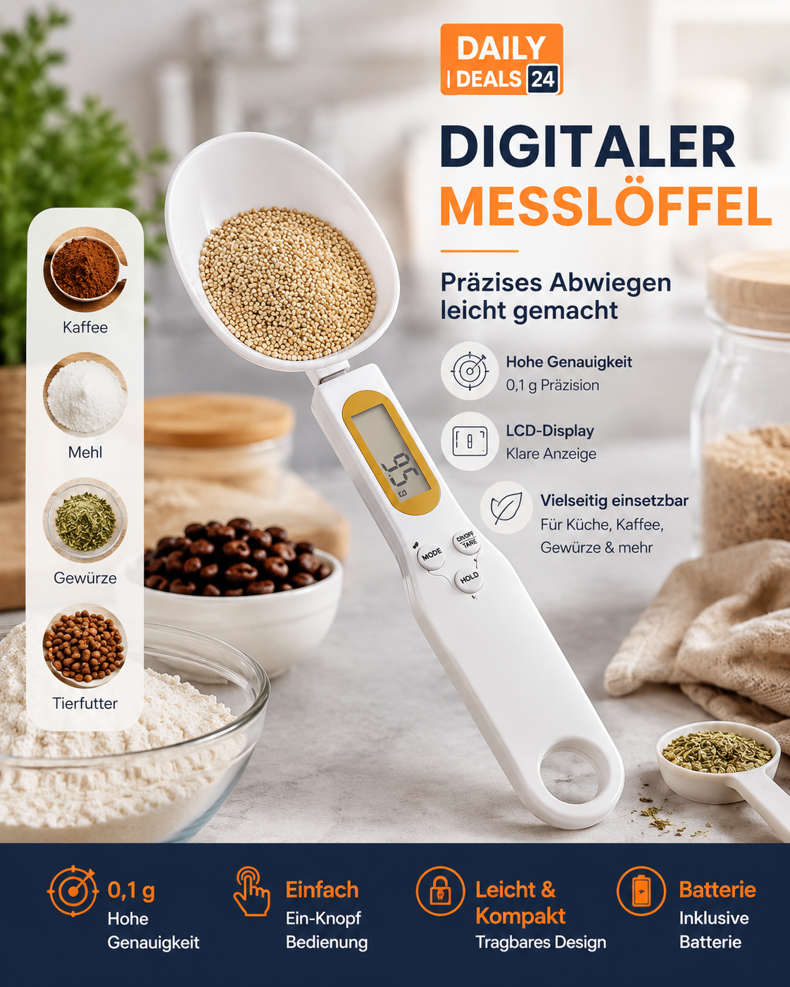 Digitaler Messlöffel mit LCD-Display | Präzise Küchenwaage für Kochen & Backen
