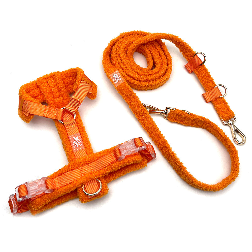 Teddy Dog Harness Set with Leash | Soft Sherpa Harness | Orange